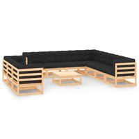 vidaXL 11 pcs conjunto lounge de jardim c/ almofadões pinho maciço