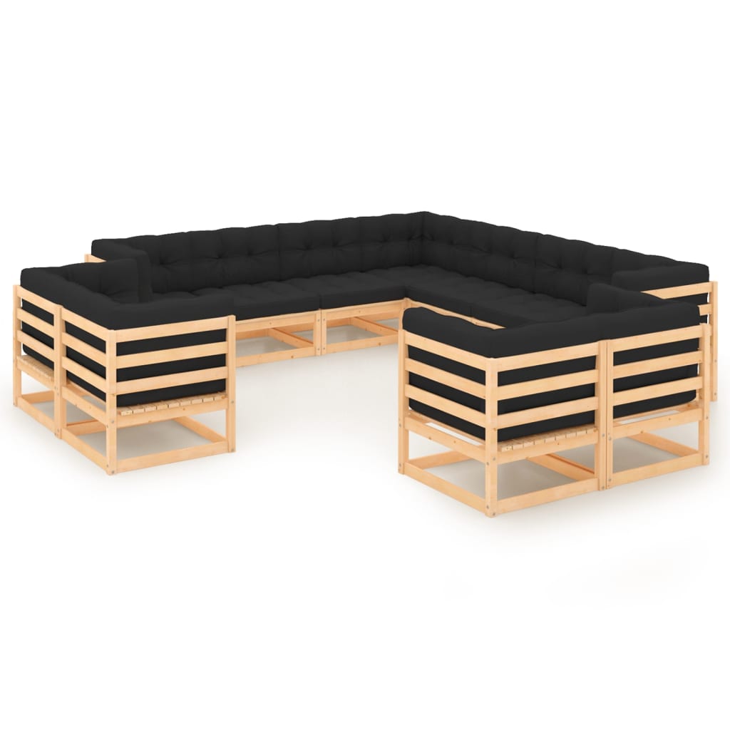 vidaXL 11 pcs conjunto lounge de jardim c/ almofadões pinho maciço