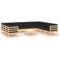 vidaXL 11 pcs conjunto lounge de jardim c/ almofadões pinho maciço