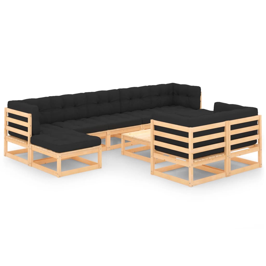 vidaXL 10 pcs conjunto lounge de jardim c/ almofadões pinho maciço