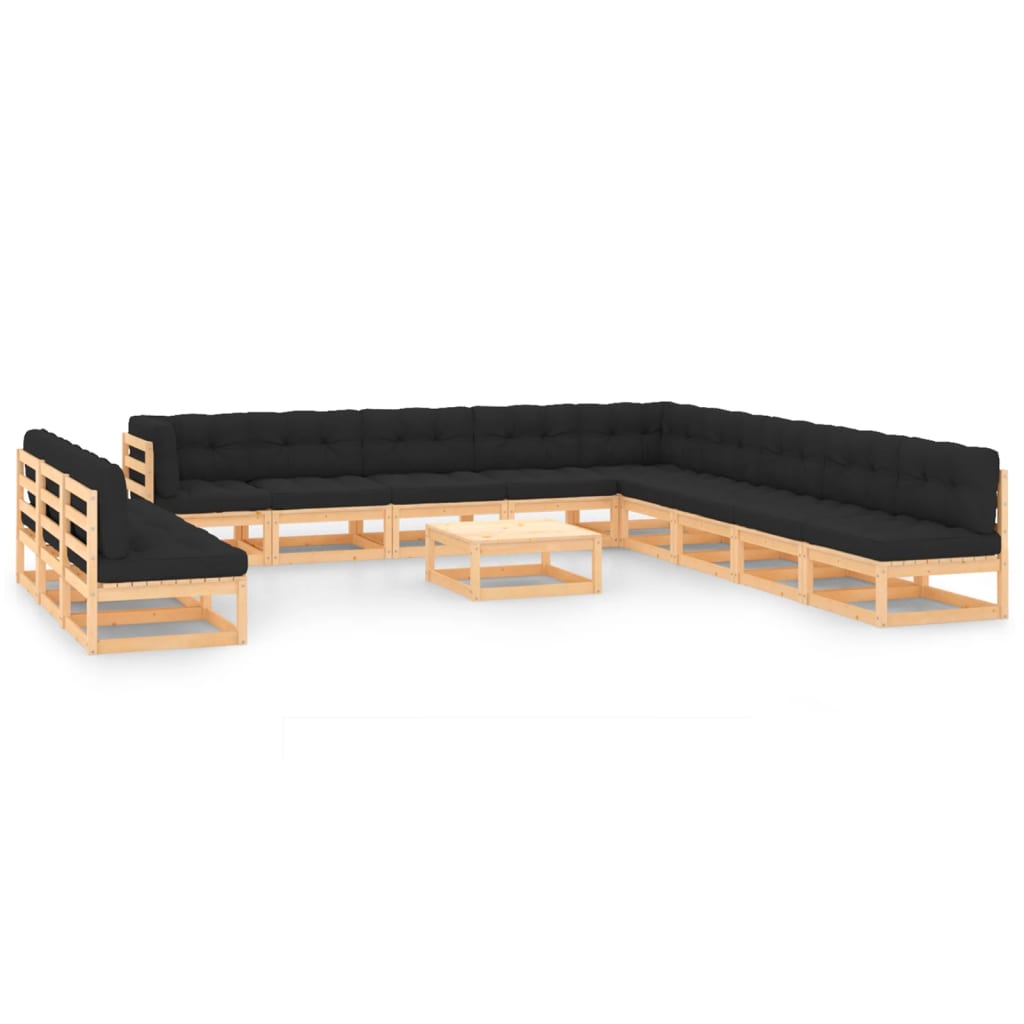 vidaXL 13 pcs conj. lounge jardim c/ almofadões antracite pinho maciço