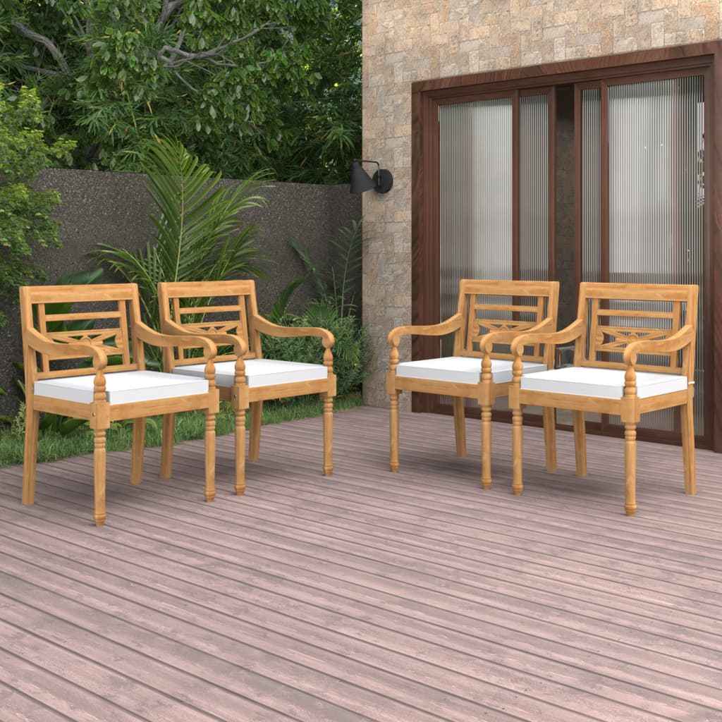 vidaXL Cadeiras Batávia com almofadões 4 pcs madeira de teca maciça