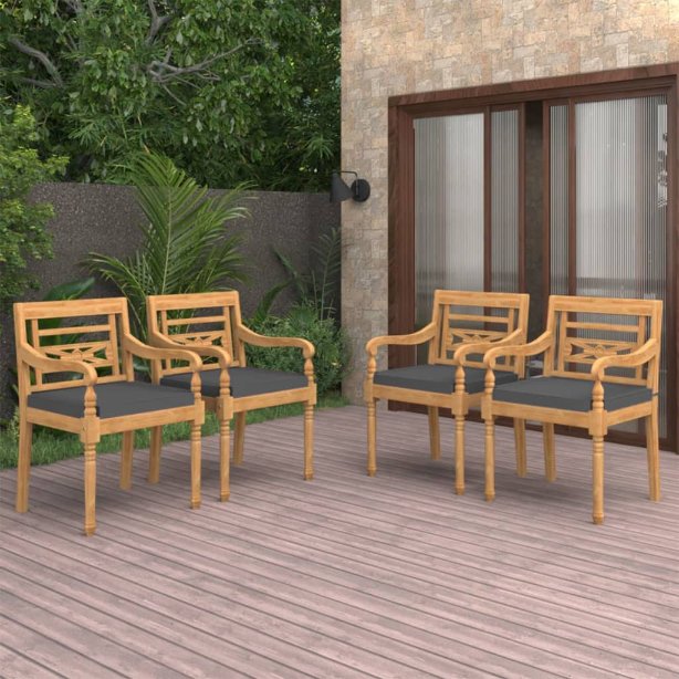 vidaXL Cadeiras Batávia c/ almofadões cinzento-escuro 2pcs teca maciça
