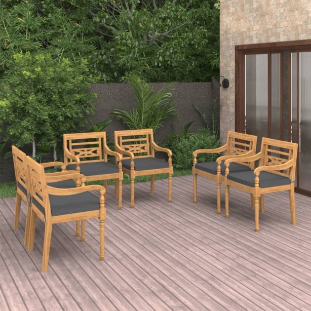 vidaXL Cadeiras Batávia c/ almofadões cinzento-escuro 2pcs teca maciça
