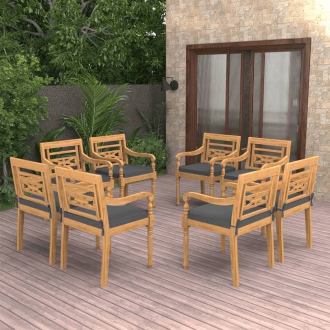 vidaXL Cadeiras Batávia c/ almofadões cinzento-escuro 2pcs teca maciça