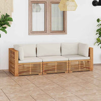 vidaXL Sofá de jardim 3 lugares com almofadões madeira de teca maciça