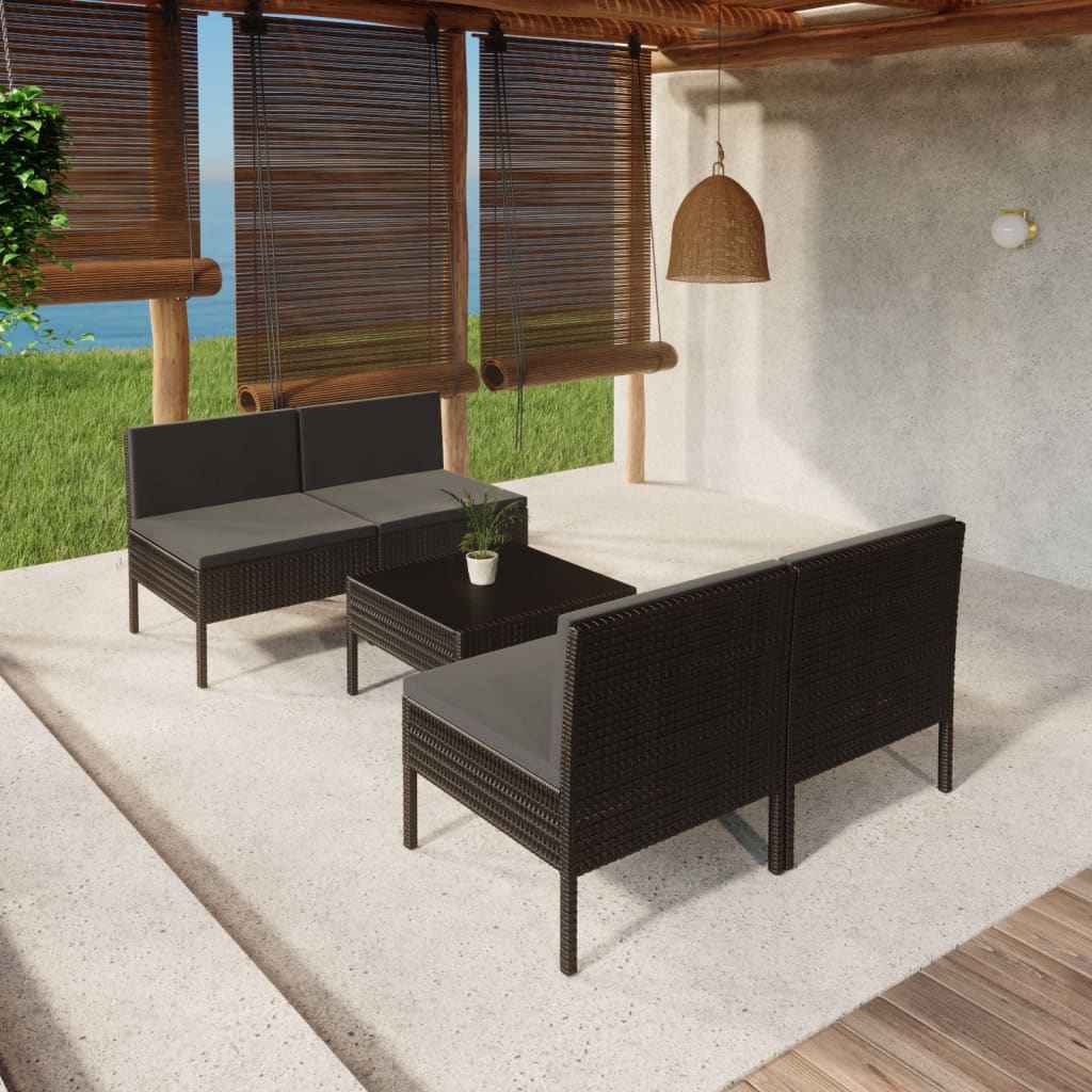 vidaXL 9 pcs conjunto lounge de jardim c/ almofadões vime PE preto