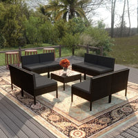 vidaXL 9 pcs conjunto lounge de jardim c/ almofadões vime PE preto