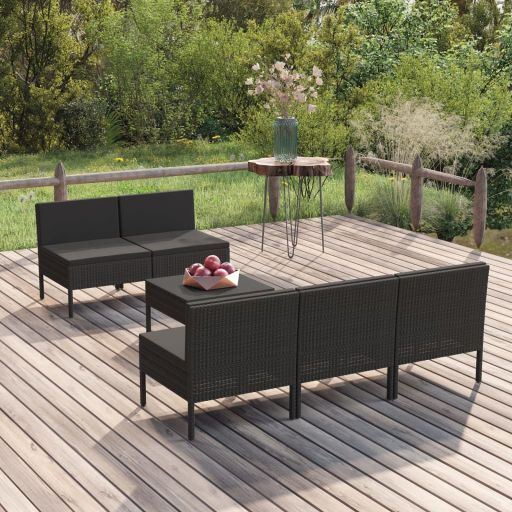 vidaXL 9 pcs conjunto lounge de jardim c/ almofadões vime PE preto