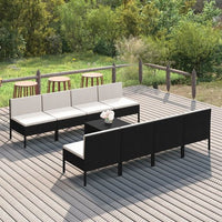 vidaXL 5 pcs conjunto lounge de jardim c/ almofadões vime PE preto