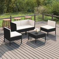 vidaXL 5 pcs conjunto lounge de jardim c/ almofadões vime PE preto