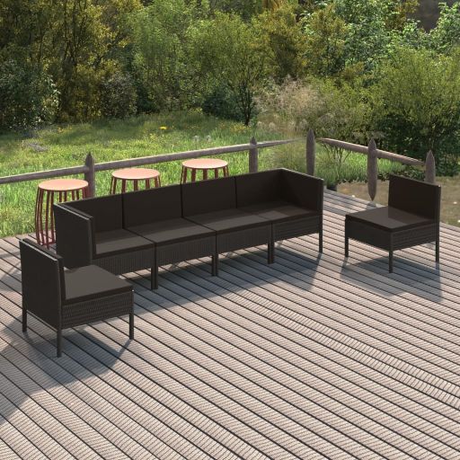vidaXL 9 pcs conjunto lounge de jardim c/ almofadões vime PE preto