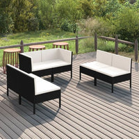 vidaXL 5 pcs conjunto lounge de jardim c/ almofadões vime PE preto