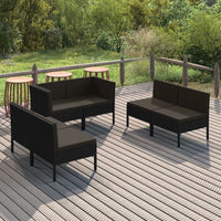 vidaXL 9 pcs conjunto lounge de jardim c/ almofadões vime PE preto