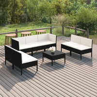 vidaXL 5 pcs conjunto lounge de jardim c/ almofadões vime PE preto