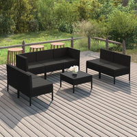 vidaXL 9 pcs conjunto lounge de jardim c/ almofadões vime PE preto