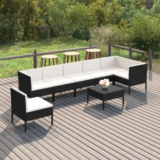 vidaXL 5 pcs conjunto lounge de jardim c/ almofadões vime PE preto