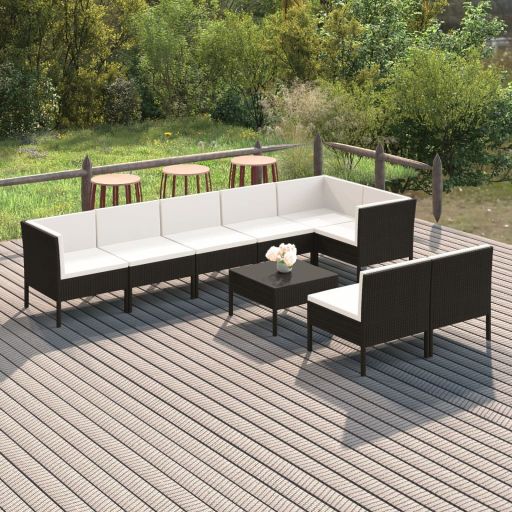 vidaXL 5 pcs conjunto lounge de jardim c/ almofadões vime PE preto