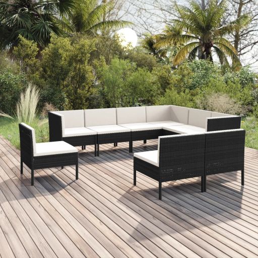 vidaXL 5 pcs conjunto lounge de jardim c/ almofadões vime PE preto