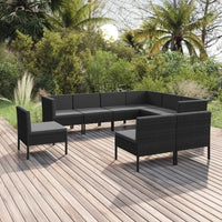 vidaXL 9 pcs conjunto lounge de jardim c/ almofadões vime PE preto