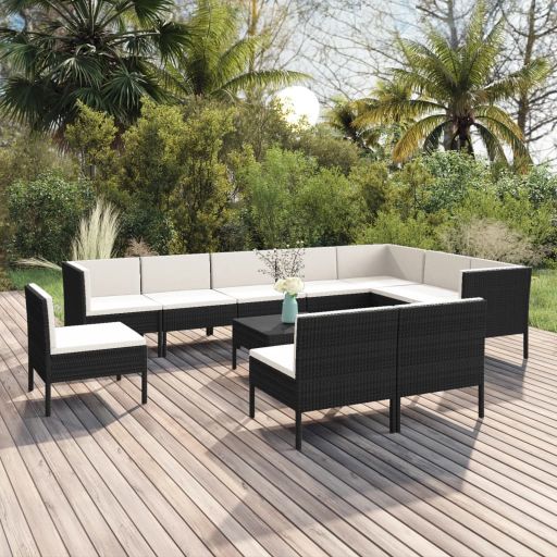 vidaXL 5 pcs conjunto lounge de jardim c/ almofadões vime PE preto