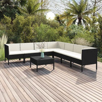 vidaXL 5 pcs conjunto lounge de jardim c/ almofadões vime PE preto