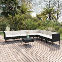 vidaXL 5 pcs conjunto lounge de jardim c/ almofadões vime PE preto