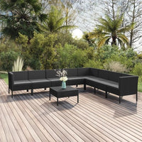 vidaXL 9 pcs conjunto lounge de jardim c/ almofadões vime PE preto