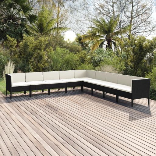 vidaXL 5 pcs conjunto lounge de jardim c/ almofadões vime PE preto