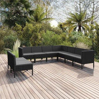 vidaXL 9 pcs conjunto lounge de jardim c/ almofadões vime PE preto