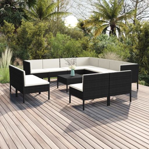 vidaXL 5 pcs conjunto lounge de jardim c/ almofadões vime PE preto
