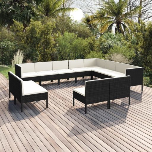 vidaXL 5 pcs conjunto lounge de jardim c/ almofadões vime PE preto