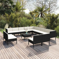 vidaXL 5 pcs conjunto lounge de jardim c/ almofadões vime PE preto