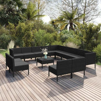 vidaXL 9 pcs conjunto lounge de jardim c/ almofadões vime PE preto