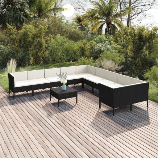 vidaXL 5 pcs conjunto lounge de jardim c/ almofadões vime PE preto