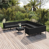 vidaXL 9 pcs conjunto lounge de jardim c/ almofadões vime PE preto