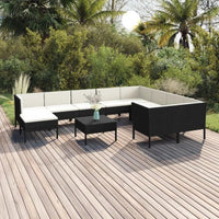 vidaXL 5 pcs conjunto lounge de jardim c/ almofadões vime PE preto