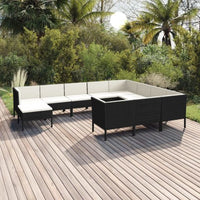 vidaXL 5 pcs conjunto lounge de jardim c/ almofadões vime PE preto
