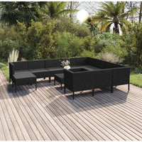 vidaXL 9 pcs conjunto lounge de jardim c/ almofadões vime PE preto