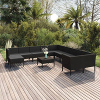 vidaXL 9 pcs conjunto lounge de jardim c/ almofadões vime PE preto