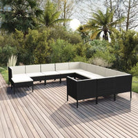 vidaXL 5 pcs conjunto lounge de jardim c/ almofadões vime PE preto