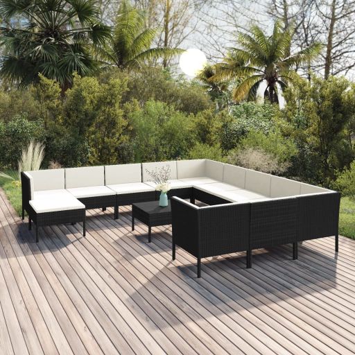 vidaXL 5 pcs conjunto lounge de jardim c/ almofadões vime PE preto