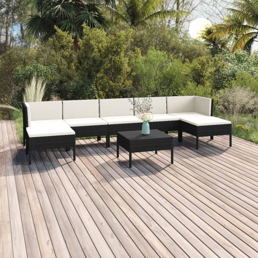 vidaXL 5 pcs conjunto lounge de jardim c/ almofadões vime PE preto