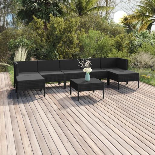 vidaXL 9 pcs conjunto lounge de jardim c/ almofadões vime PE preto