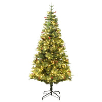 vidaXL Árvore de Natal com pinhas pré-iluminada 225 cm PVC e PE verde