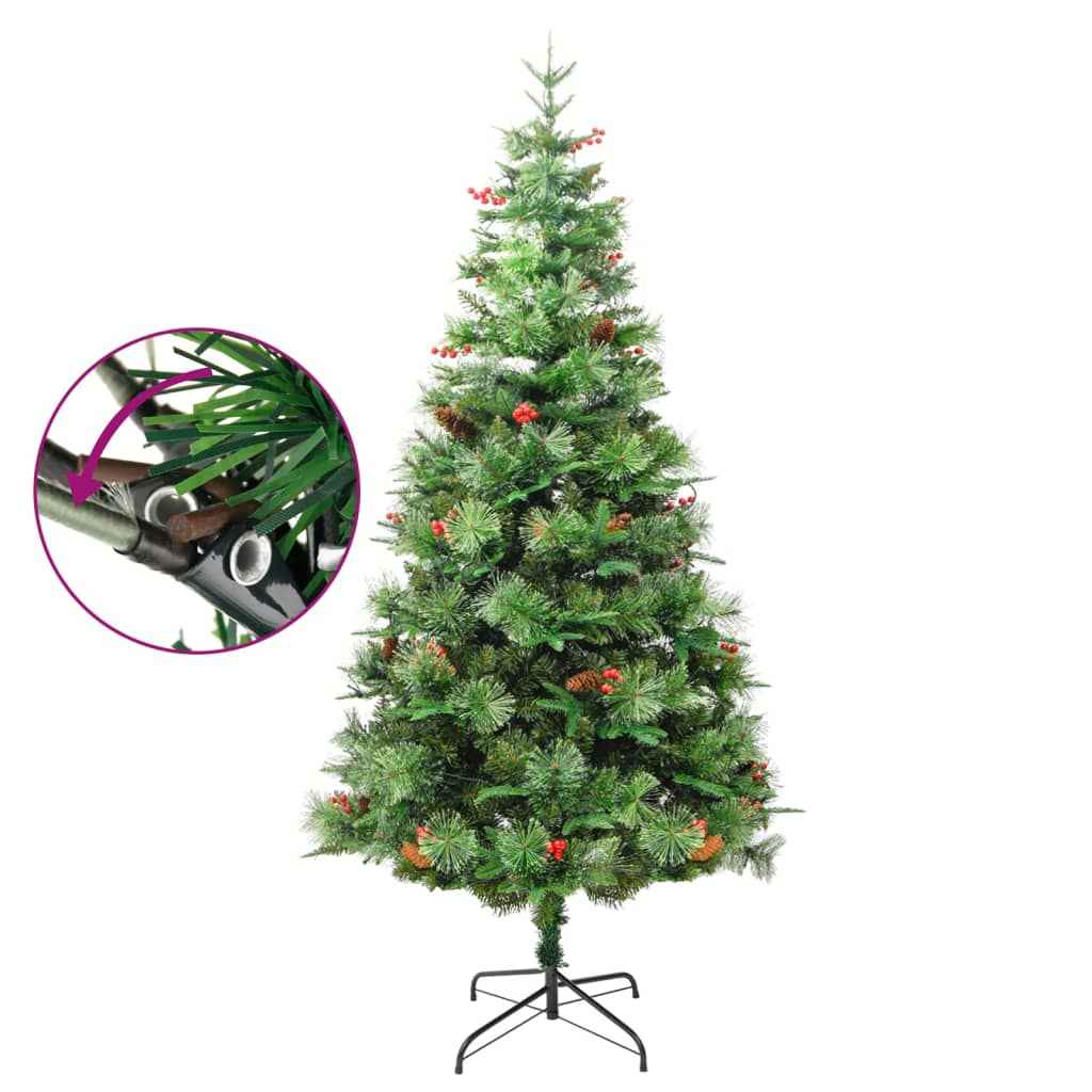 vidaXL Árvore de Natal com pinhas pré-iluminada 225 cm PVC e PE verde