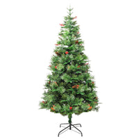 vidaXL Árvore de Natal com pinhas pré-iluminada 225 cm PVC e PE verde