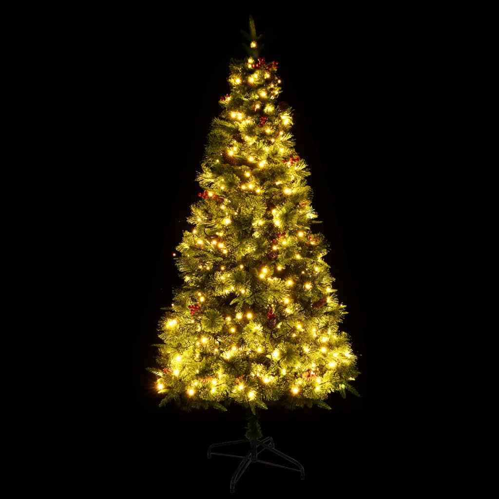 vidaXL Árvore de Natal com pinhas pré-iluminada 225 cm PVC e PE verde