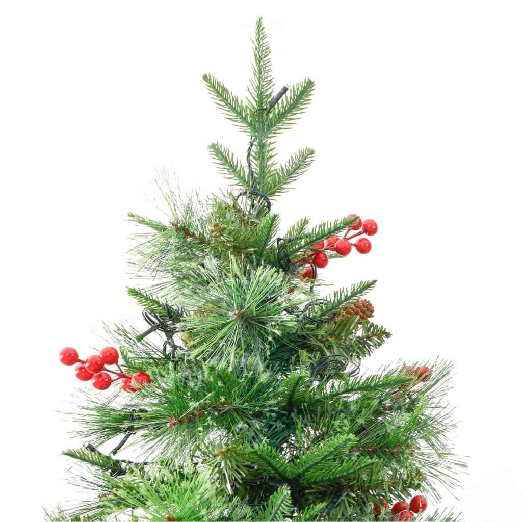 vidaXL Árvore de Natal com pinhas pré-iluminada 225 cm PVC e PE verde