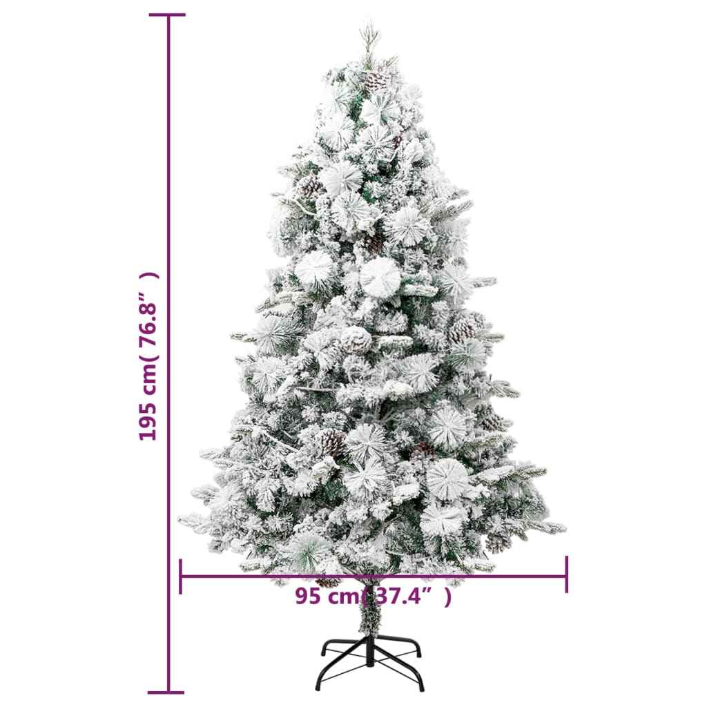 vidaXL Árvore de Natal pré-iluminada c/ flocos neve e pinhas PVC/PE
